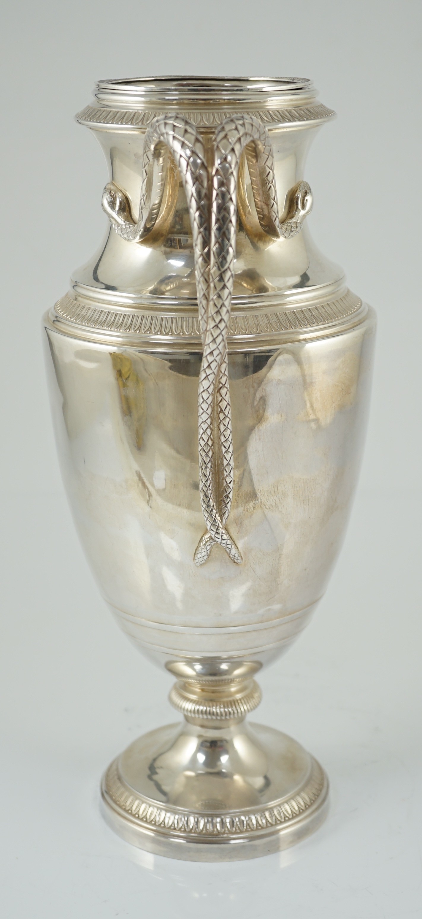 An early 20th century French 950 standard silver two handled vase shaped wine cooler, by Teytard Freres